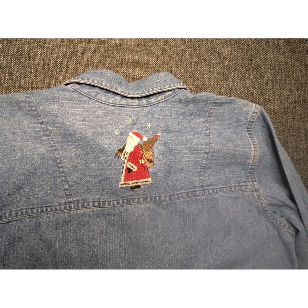 Christopher & Banks Denim Jacket Vtg Christmas Santa Embroidered Size Small - Picture 6 of 7